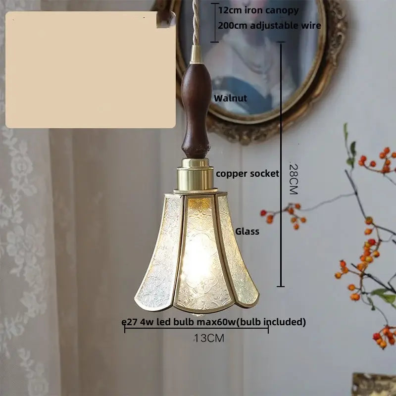 Antique gold petal glass led pendant lamp kitchen light fixture
