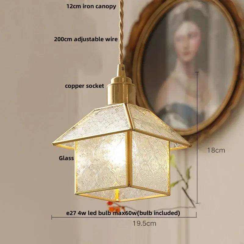 Antique gold petal glass led pendant lamp kitchen light fixture