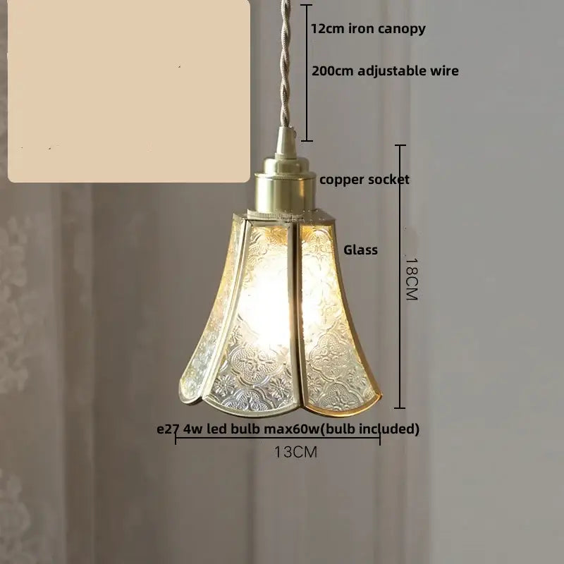 Antique gold petal glass led pendant lamp kitchen light fixture