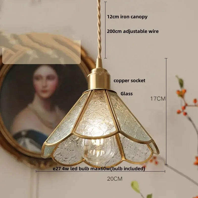 Antique gold petal glass led pendant lamp kitchen light fixture