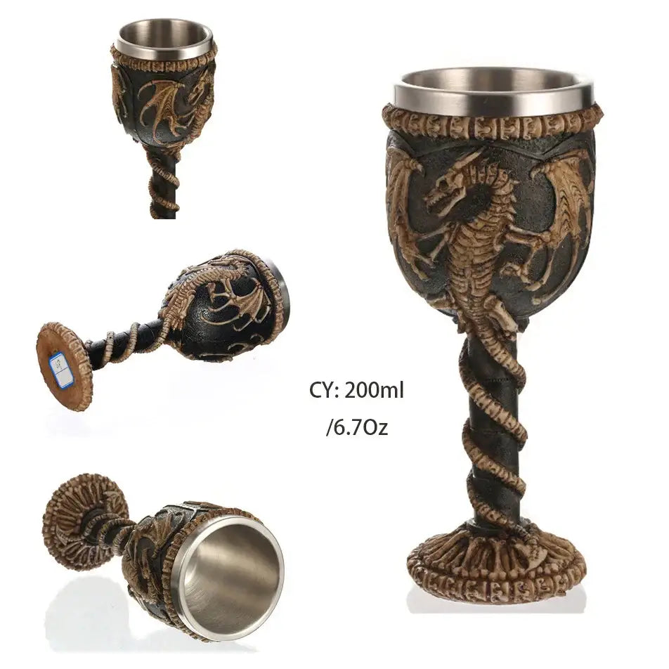 Antique gothic silver dragon king goblet dining room whiskey glass