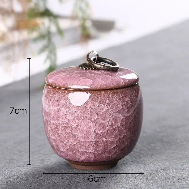 Antique green ice cracked texture tea caddy kitchen storage jar