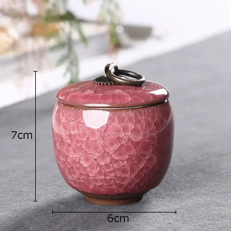 Antique green ice cracked texture tea caddy kitchen storage jar