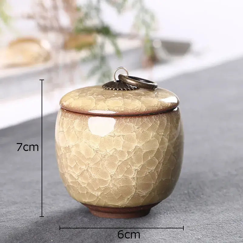 Antique green ice cracked texture tea caddy kitchen storage jar