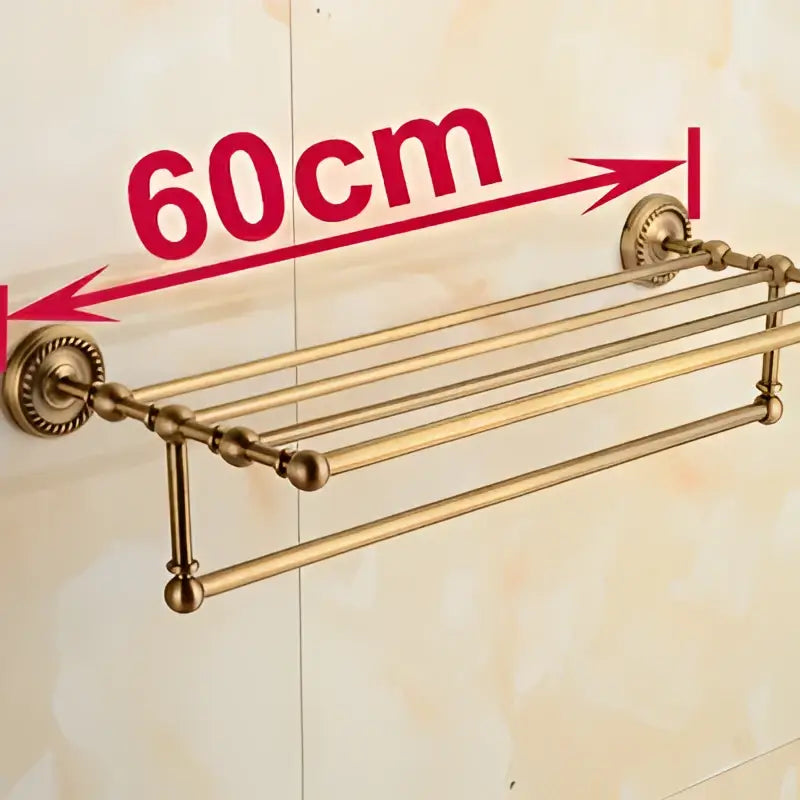 Antique ornate brass towel rack bathroom double tier shelf