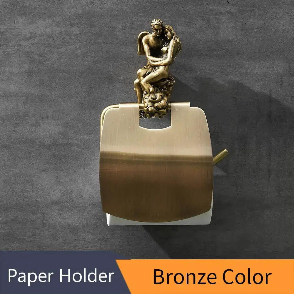Antique ornate bronze toilet paper holder bathroom sculpture decor