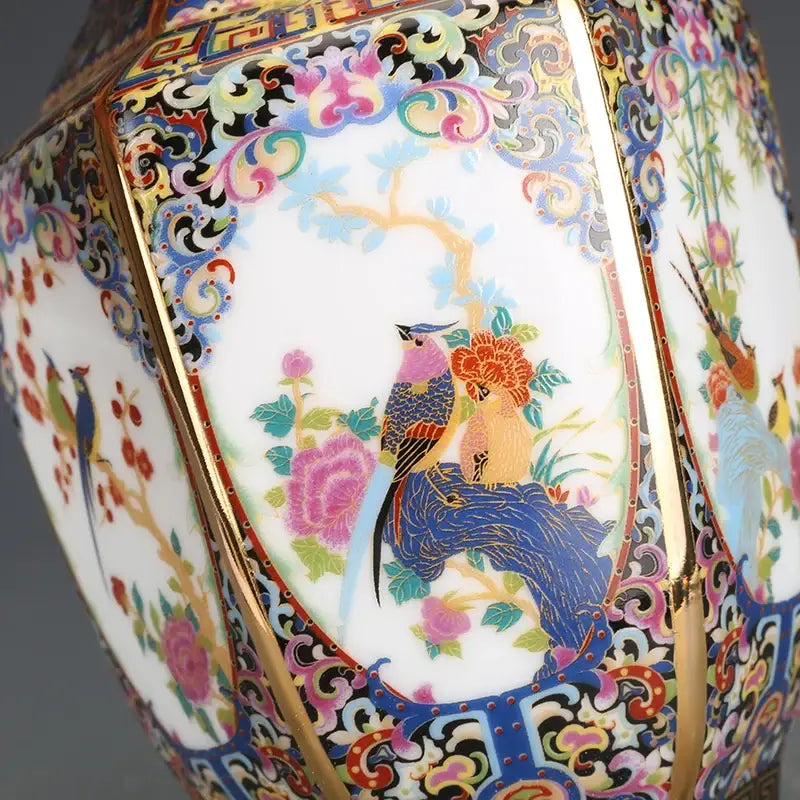 Antique octagonal hand painted porcelain vase living room decor