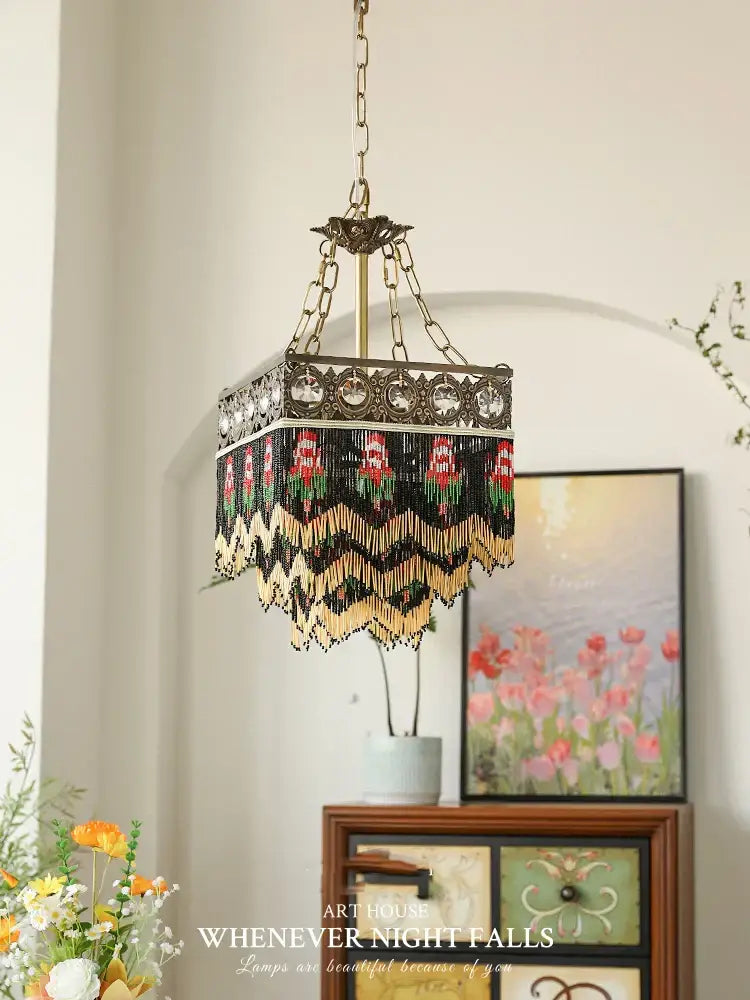 Antique retro black rose tassel pendant lights – living room chandelier