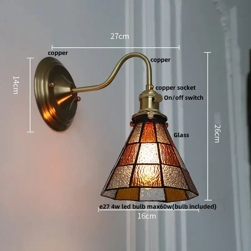 Antique teal glass and brass wall light fixture bedroom sconce