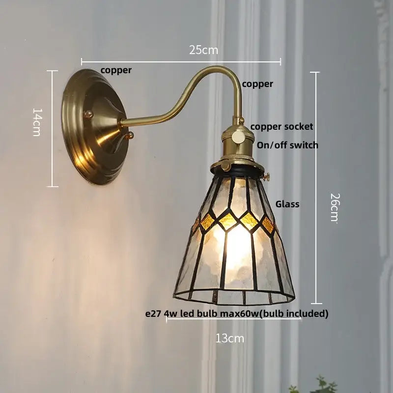 Antique teal glass and brass wall light fixture bedroom sconce