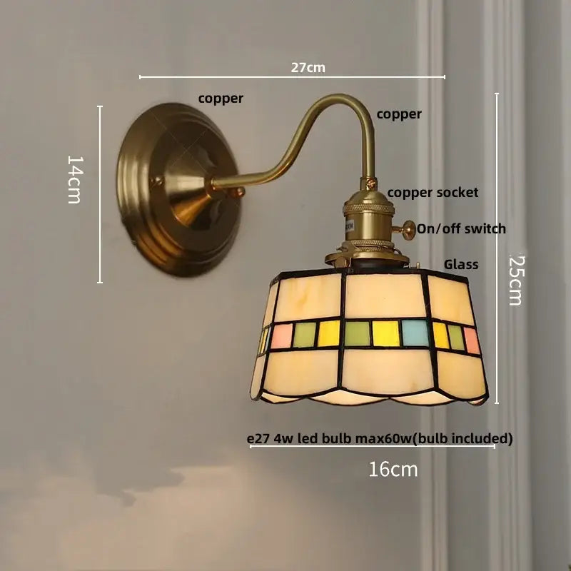 Antique teal glass and brass wall light fixture bedroom sconce