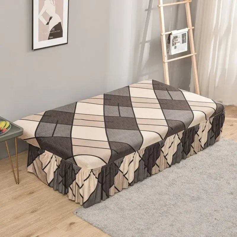 Argyle beige & dark gray elastic armless futon sofa cover living room