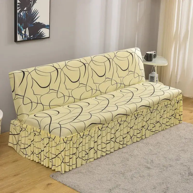 Argyle beige & dark gray elastic armless futon sofa cover living room