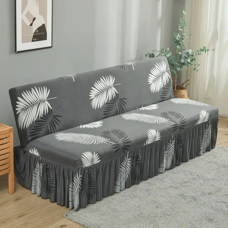 Argyle beige & dark gray elastic armless futon sofa cover living room