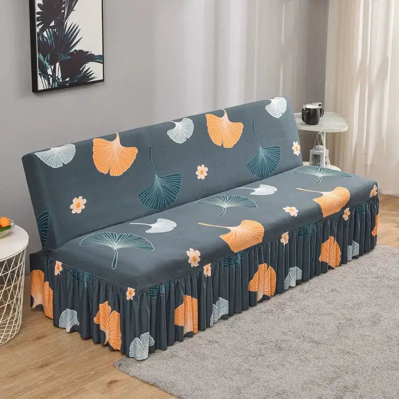 Argyle beige & dark gray elastic armless futon sofa cover living room