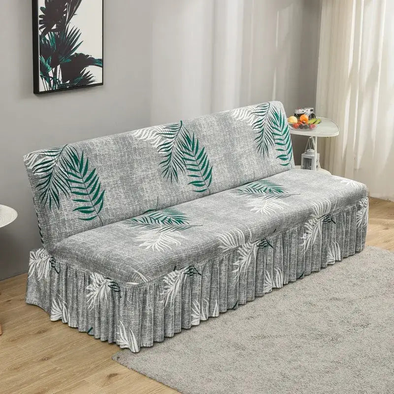 Argyle beige & dark gray elastic armless futon sofa cover living room
