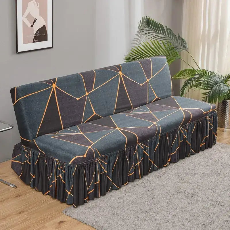 Argyle beige & dark gray elastic armless futon sofa cover living room