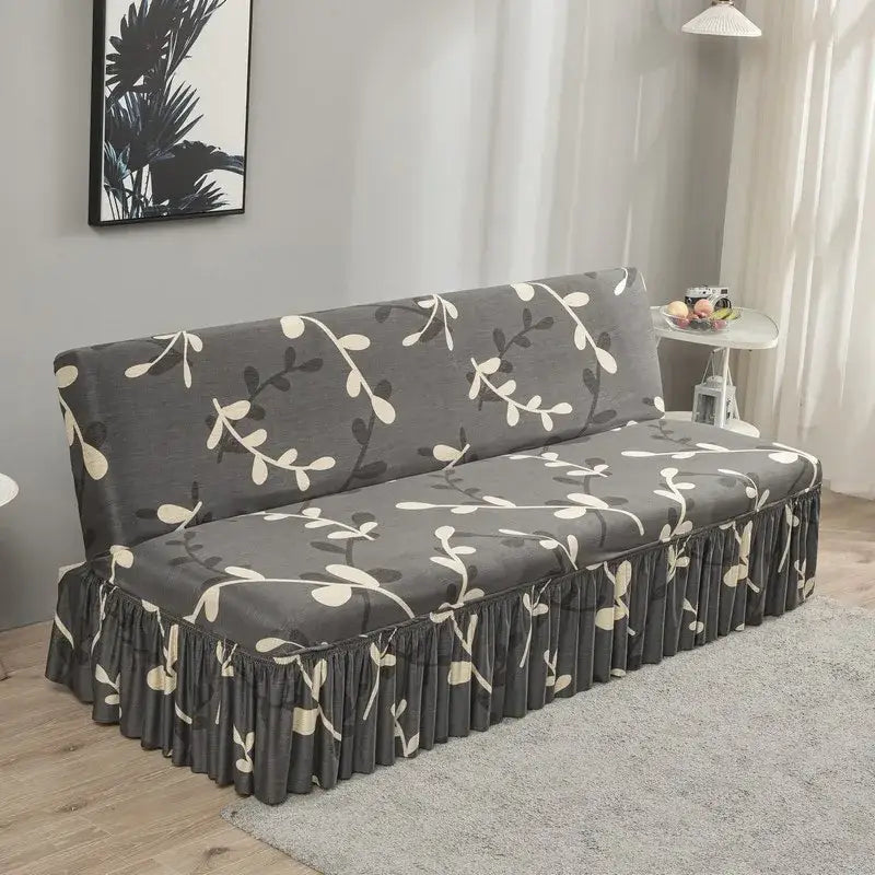 Argyle beige & dark gray elastic armless futon sofa cover living room