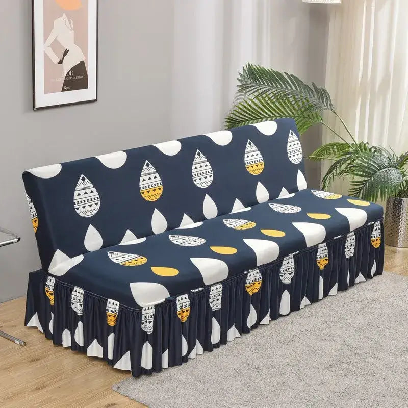 Argyle beige & dark gray elastic armless futon sofa cover living room