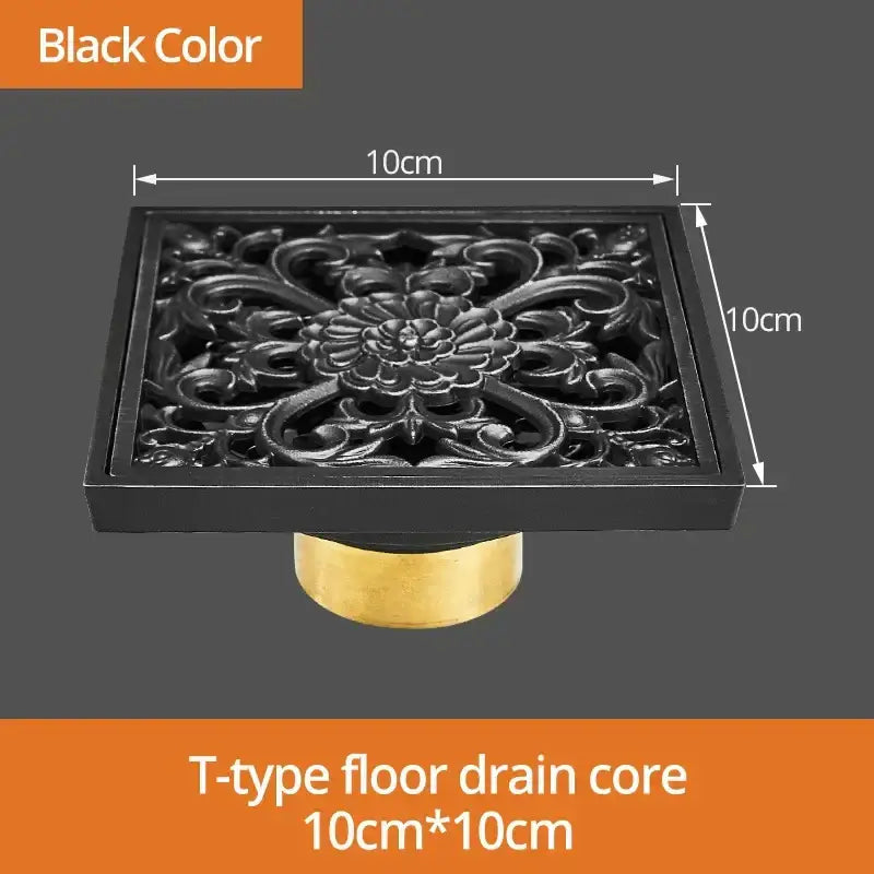 Art carved black brass & gold shower drain cover bathroom grate