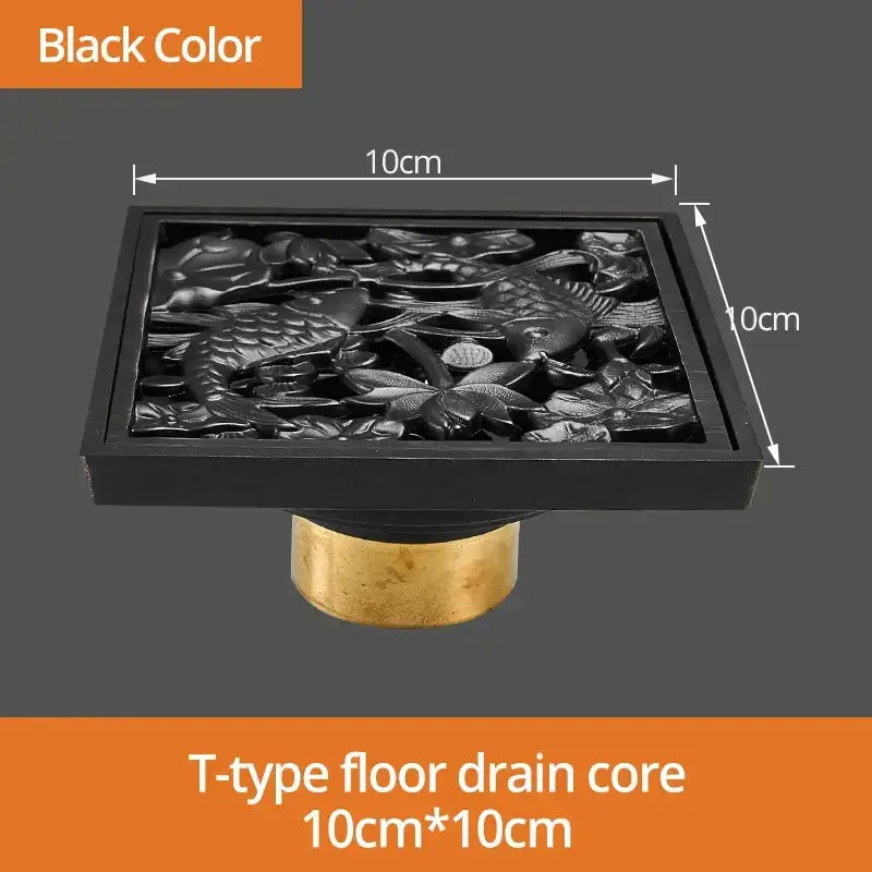 Art carved black brass & gold shower drain cover bathroom grate