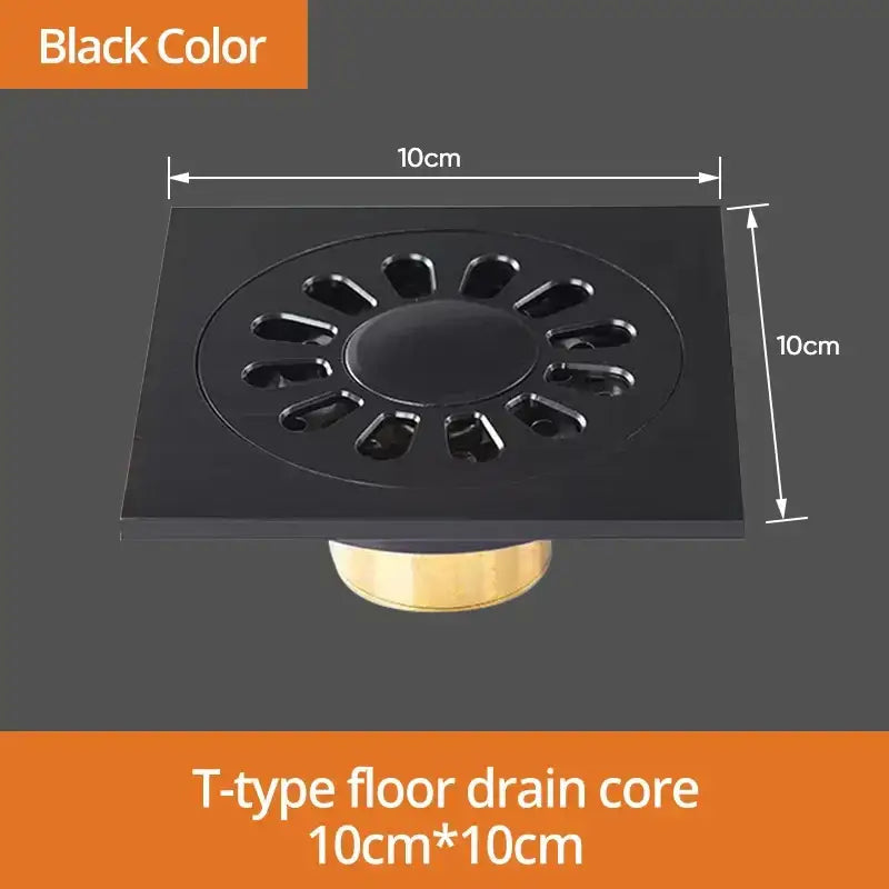 Art carved black brass & gold shower drain cover bathroom grate