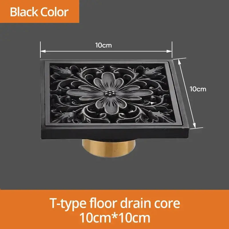 Art carved black brass & gold shower drain cover bathroom grate