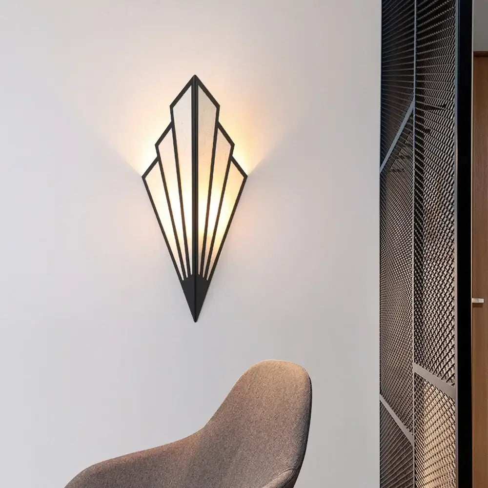 Art deco black and cream led wall lamp bedroom fan sconce