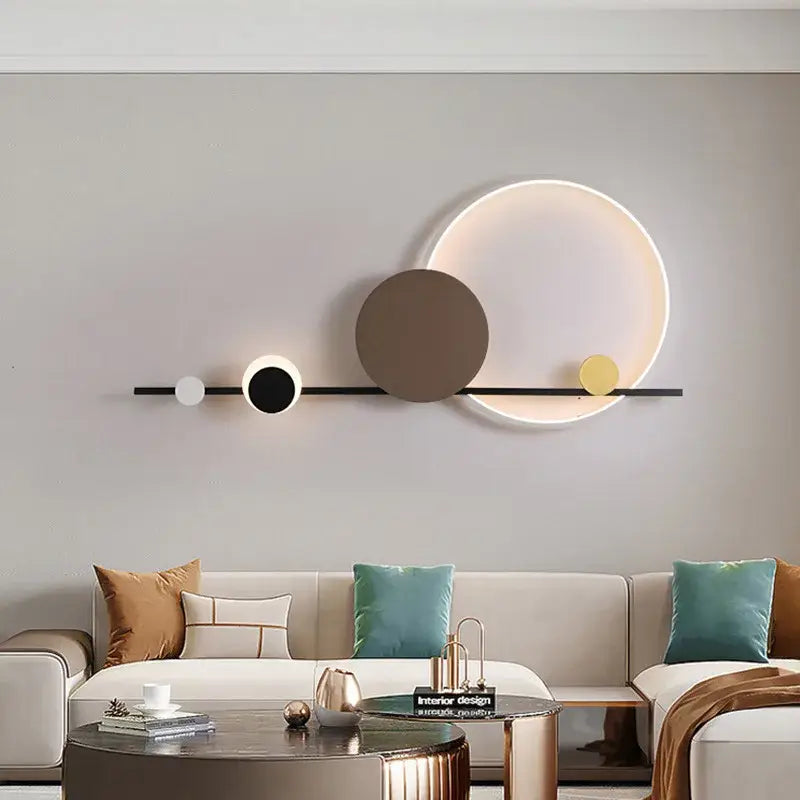 Art deco black and yellow circular led wall sconce dining room lamp
