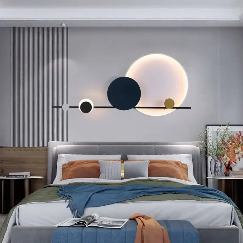 Art deco black and yellow circular led wall sconce dining room lamp
