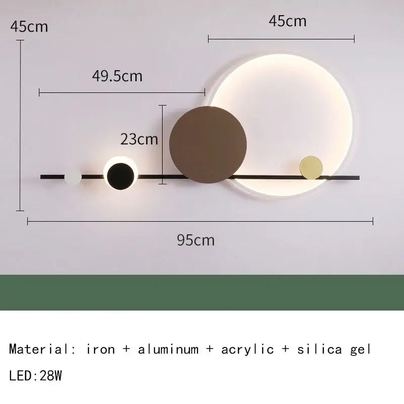 Art deco black and yellow circular led wall sconce dining room lamp