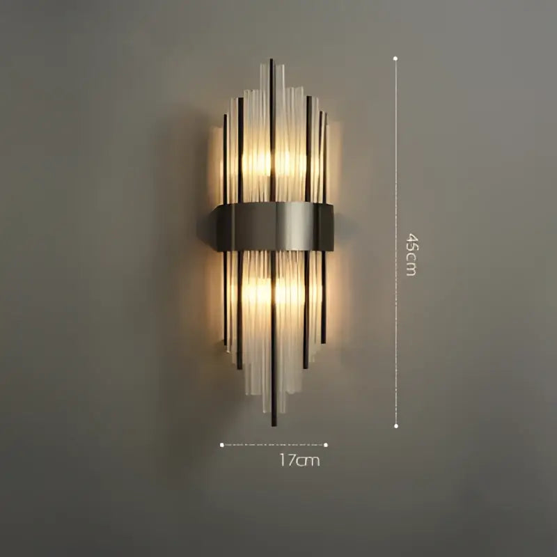 Art deco black & gold stainless wall sconce bedroom ribbed glass