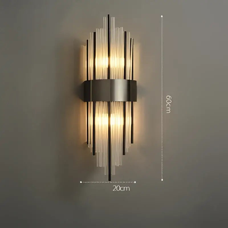 Art deco black & gold stainless wall sconce bedroom ribbed glass