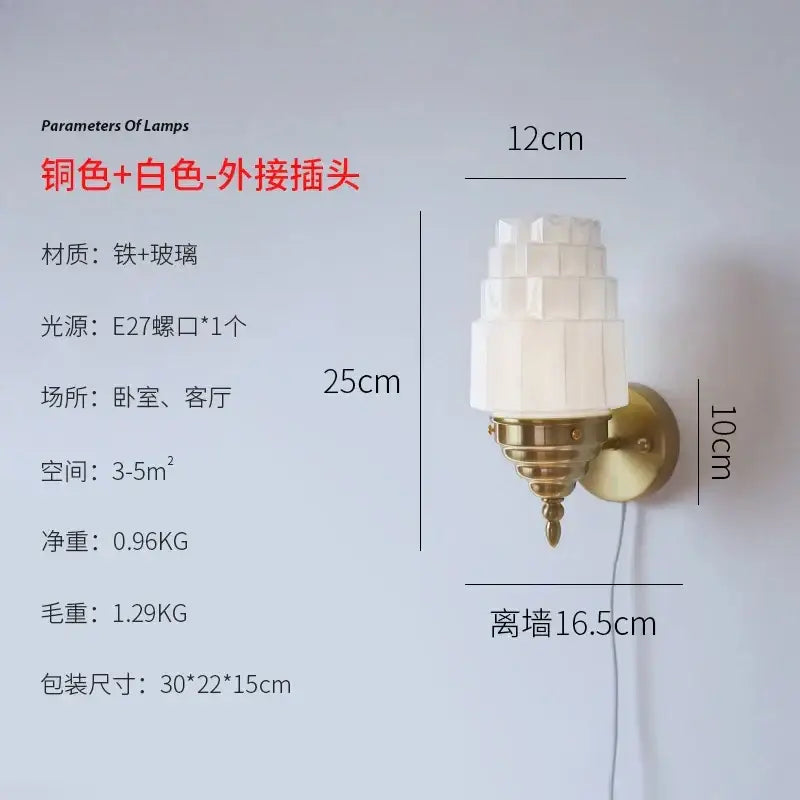 Art deco chrome & gold cream glass led wall lamp bedroom