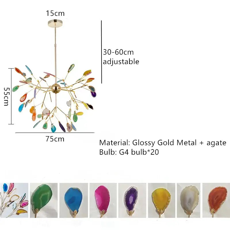Art deco colorful agate floor lamp living room gold metal light