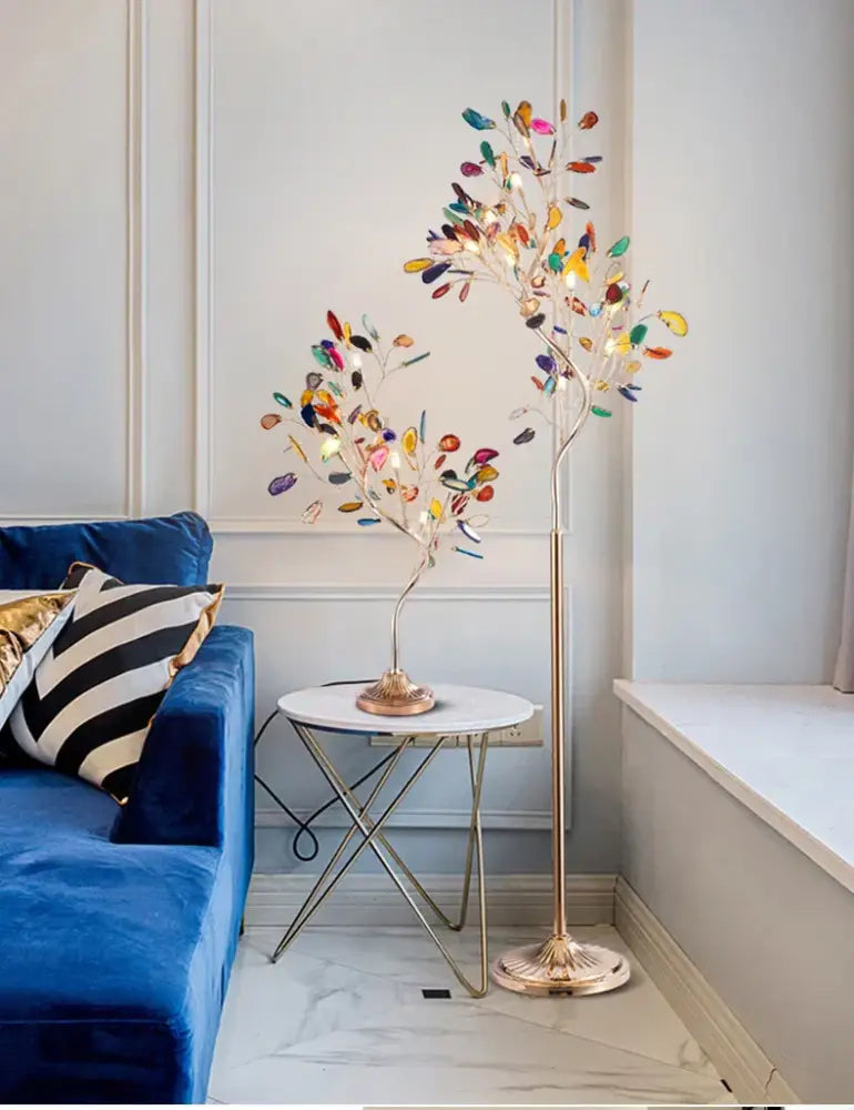 Art deco colorful agate floor lamp living room gold metal light