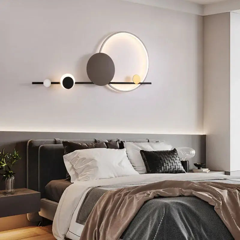Art deco geometric orange & gold led wall sconce bedroom light
