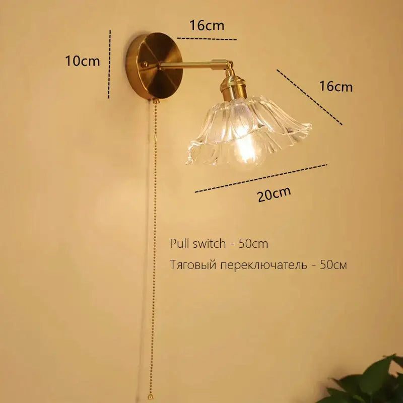 Art deco led wall lamp with glass shade bedroom brass sconce