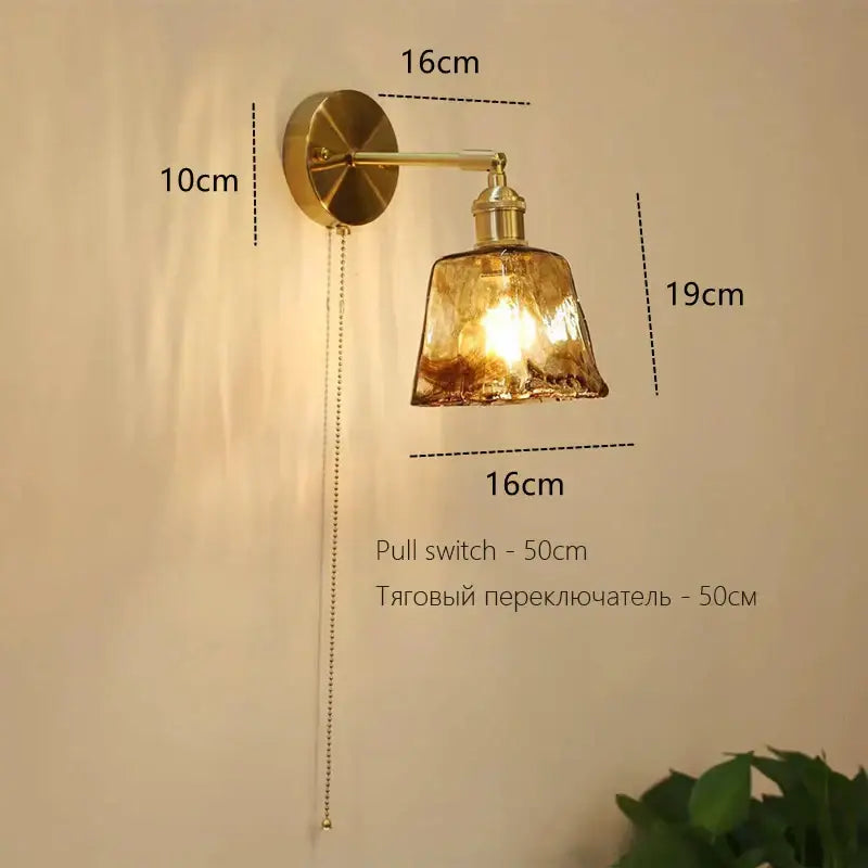 Art deco led wall lamp with glass shade bedroom brass sconce