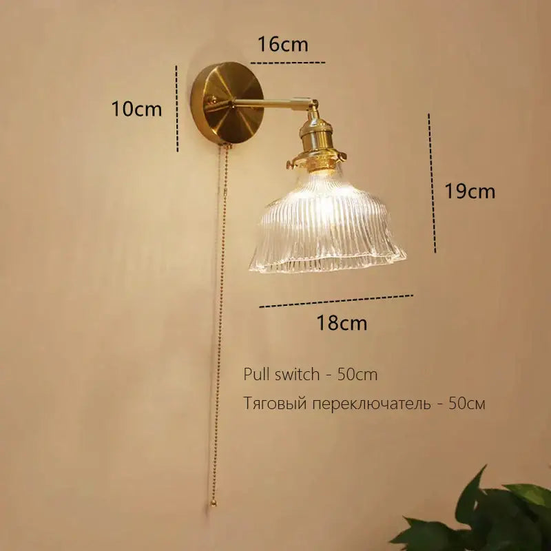 Art deco led wall lamp with glass shade bedroom brass sconce