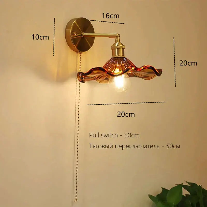 Art deco led wall lamp with glass shade bedroom brass sconce