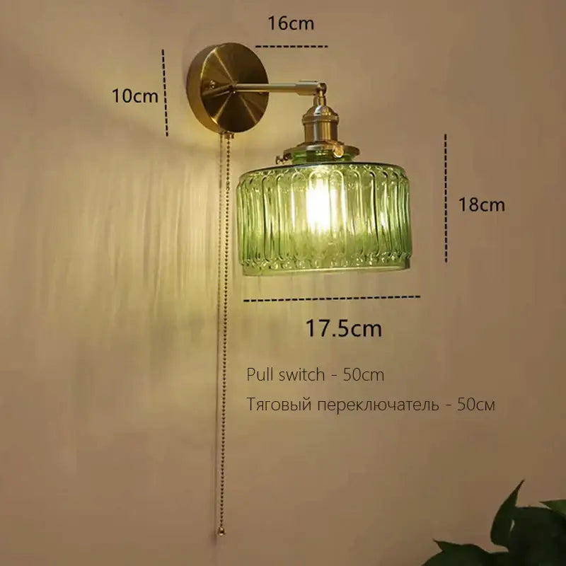 Art deco led wall lamp with glass shade bedroom brass sconce