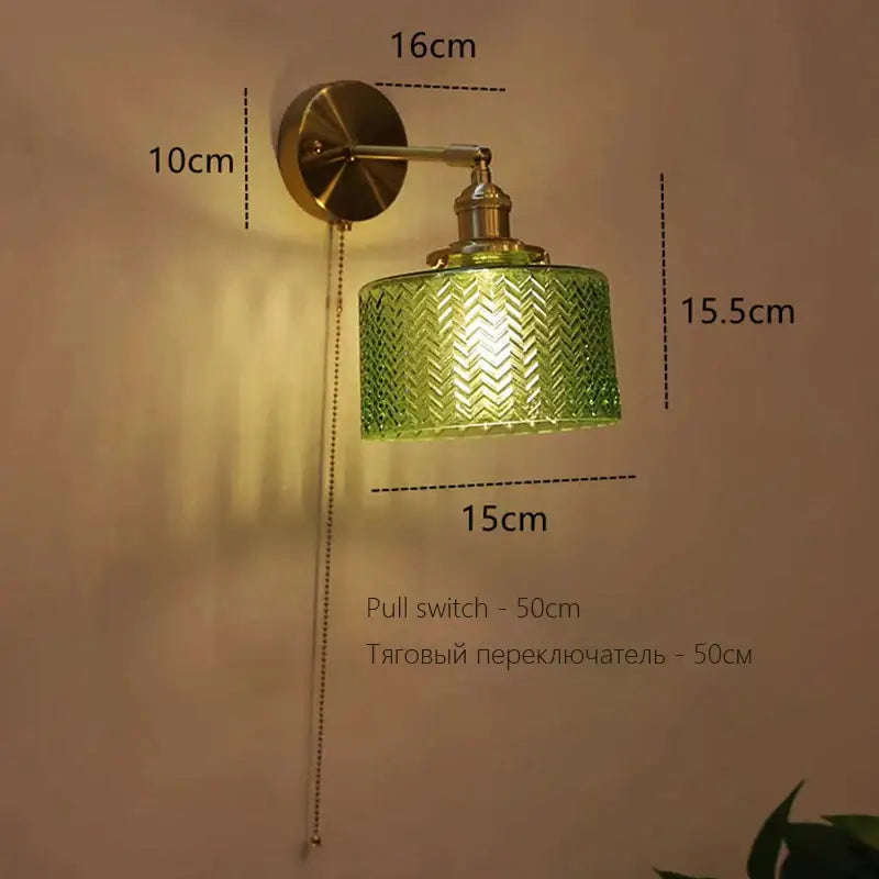 Art deco led wall lamp with glass shade bedroom brass sconce