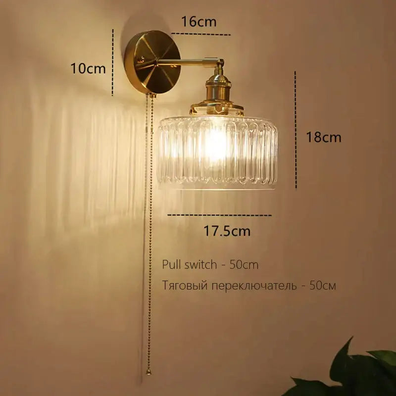 Art deco led wall lamp with glass shade bedroom brass sconce