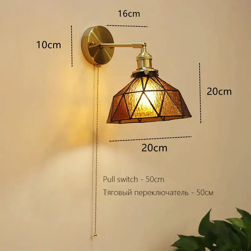 Art deco led wall lamp with glass shade bedroom brass sconce