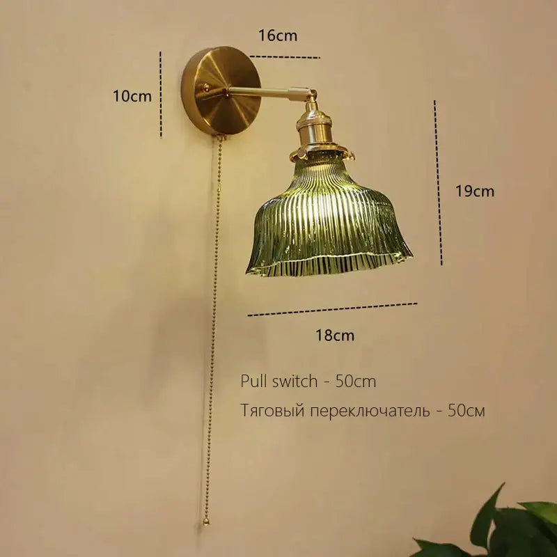Art deco led wall lamp with glass shade bedroom brass sconce