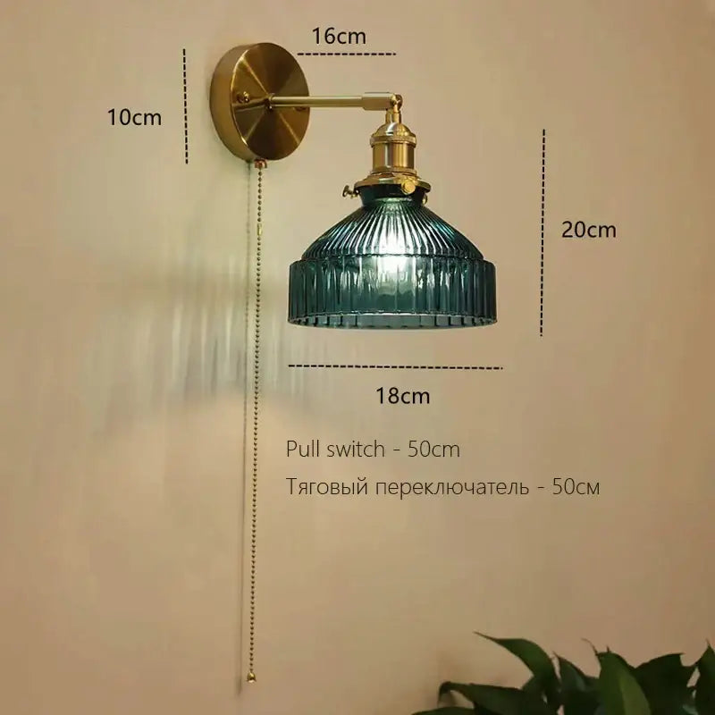 Art deco led wall lamp with glass shade bedroom brass sconce