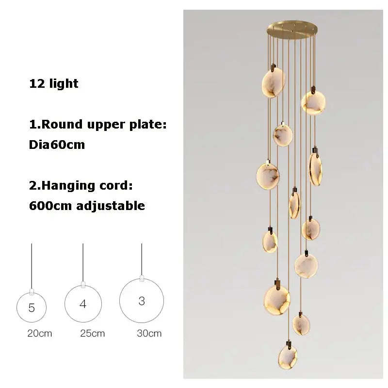 Art deco marble golden lustre pendant light for dining room