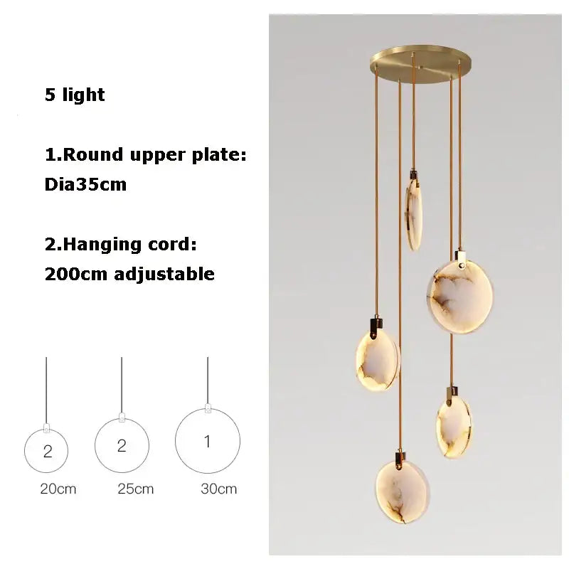 Art deco marble golden lustre pendant light for dining room