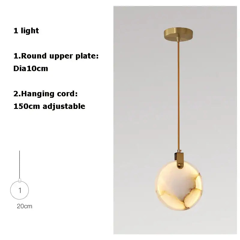 Art deco marble golden lustre pendant light for dining room